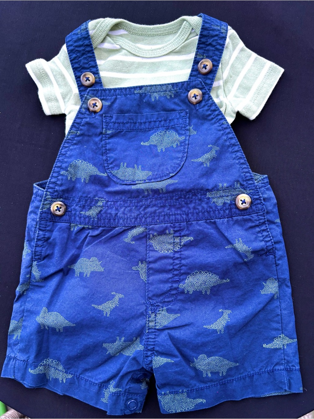 Blue Dinosaur Print Baby Shortalls